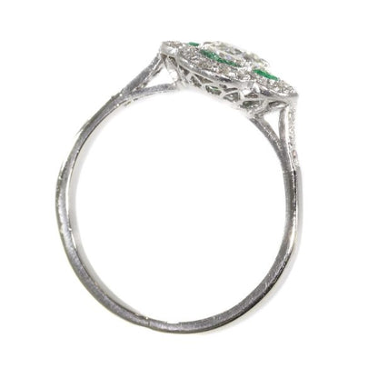 Vintage Art Deco Emerald and Old European Cut Diamond Engagement Ring