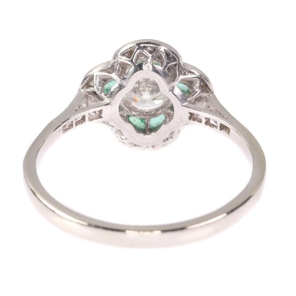 Vintage Art Deco Emerald and Old European Cut Diamond Engagement Ring