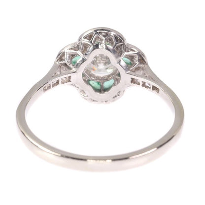 Vintage Art Deco Emerald and Old European Cut Diamond Engagement Ring