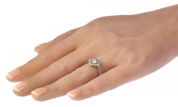 Vintage Art Deco Emerald and Old European Cut Diamond Engagement Ring