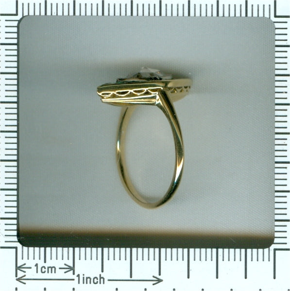 Antique Art Deco Rose Cut Diamond and Emerald Cluster Ring