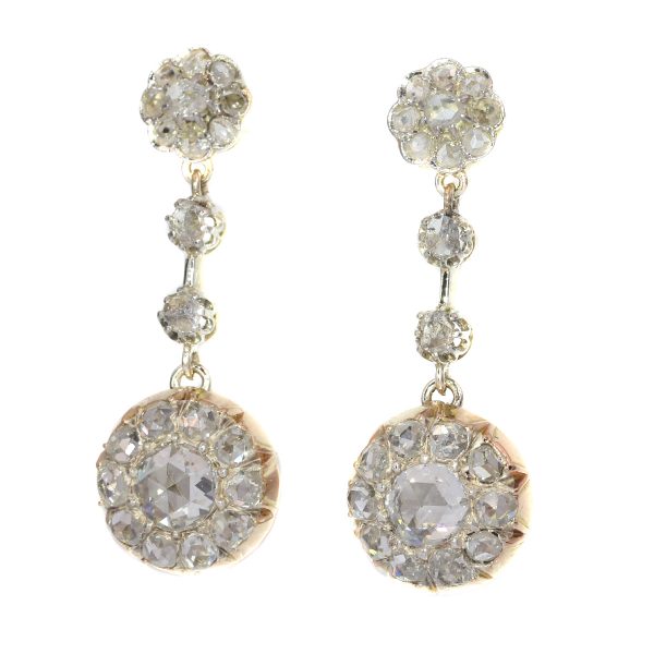 Antique Long Rose Cut Diamond Pendant Earrings
