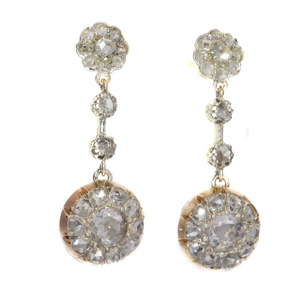 Antique Long Rose Cut Diamond Pendant Earrings