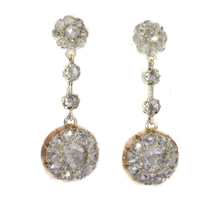 Antique Long Rose Cut Diamond Pendant Earrings