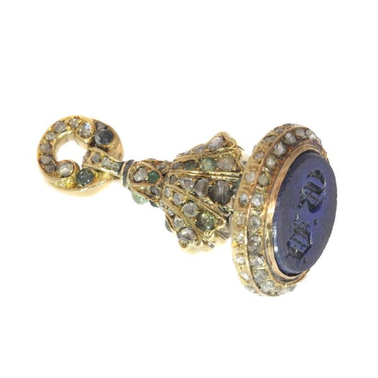 Antique Victorian Diamond and Emerald Set Gold Seal