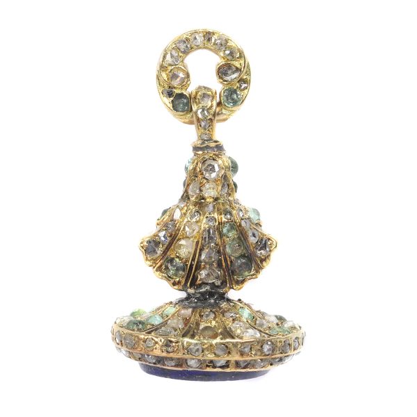 Antique Victorian Diamond and Emerald Set Gold Seal
