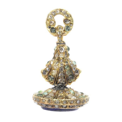 Antique Victorian Diamond and Emerald Set Gold Seal