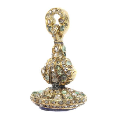 Antique Victorian Diamond and Emerald Set Gold Seal