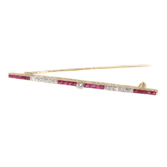 Vintage Art Deco Ruby and Diamond Bar Brooch
