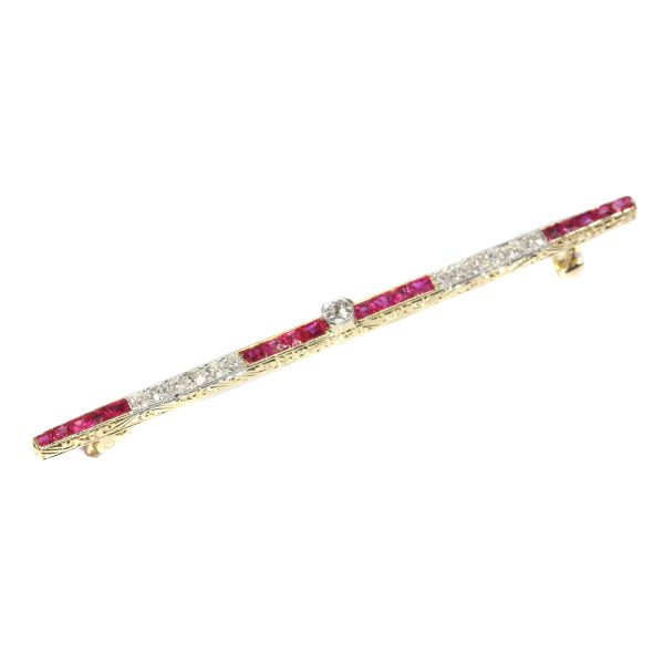 Vintage Art Deco Ruby and Diamond Bar Brooch