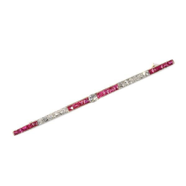 Vintage Art Deco Ruby and Diamond Bar Brooch