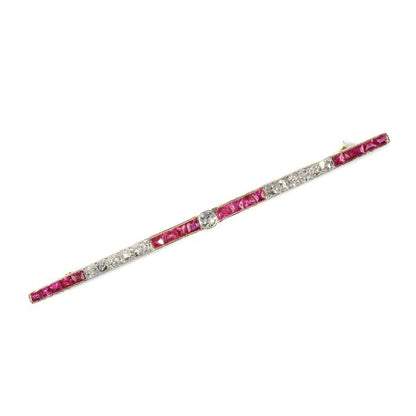 Vintage Art Deco Ruby and Diamond Bar Brooch