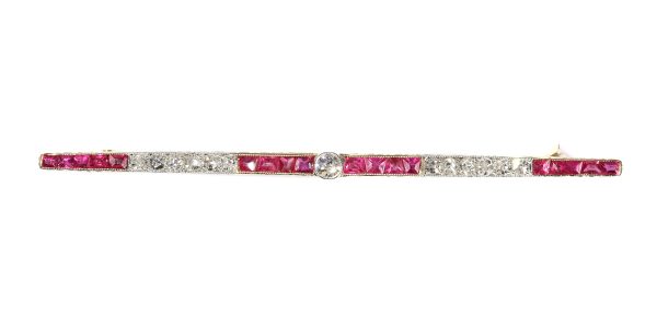 Vintage Art Deco Ruby and Diamond Bar Brooch