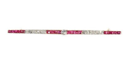 Vintage Art Deco Ruby and Diamond Bar Brooch