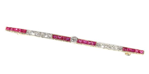 Vintage Art Deco Ruby and Diamond Bar Brooch