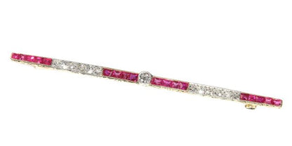 Vintage Art Deco Ruby and Diamond Bar Brooch