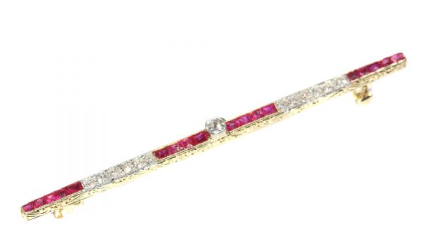 Vintage Art Deco Ruby and Diamond Bar Brooch