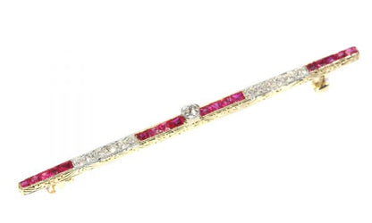 Vintage Art Deco Ruby and Diamond Bar Brooch