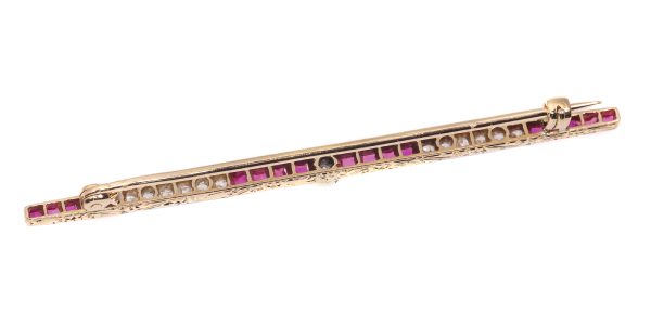 Vintage Art Deco Ruby and Diamond Bar Brooch