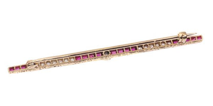 Vintage Art Deco Ruby and Diamond Bar Brooch