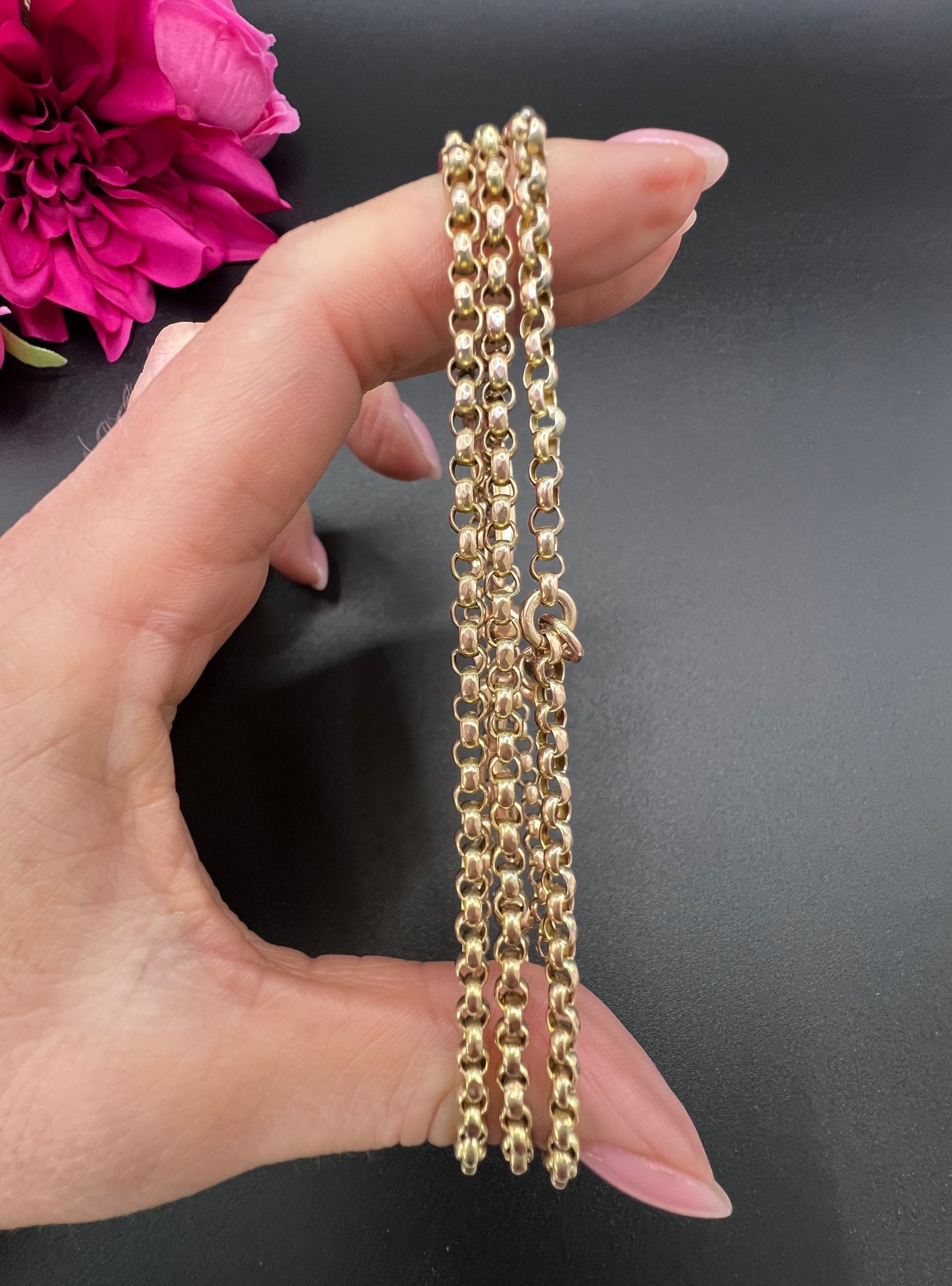 Antique 9ct Rose Gold, Edwardian Fancy Paperclip & Ball Link Belcher Chain 30 Inch