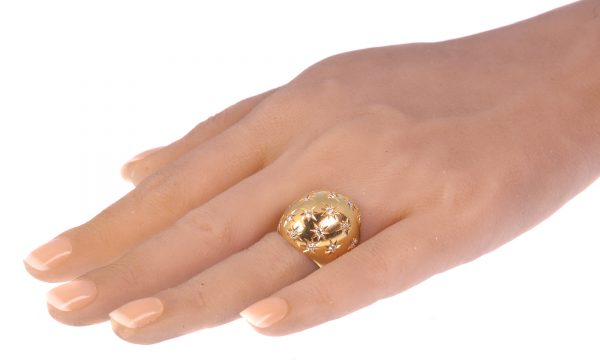 Vintage High Domed Gold Ring with Diamonds by Casetti