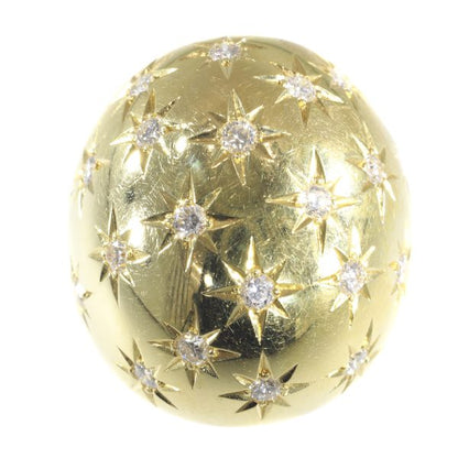 Vintage High Domed Gold Ring with Diamonds by Casetti