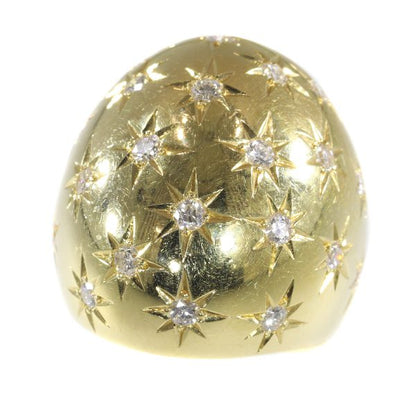 Vintage High Domed Gold Ring with Diamonds by Casetti