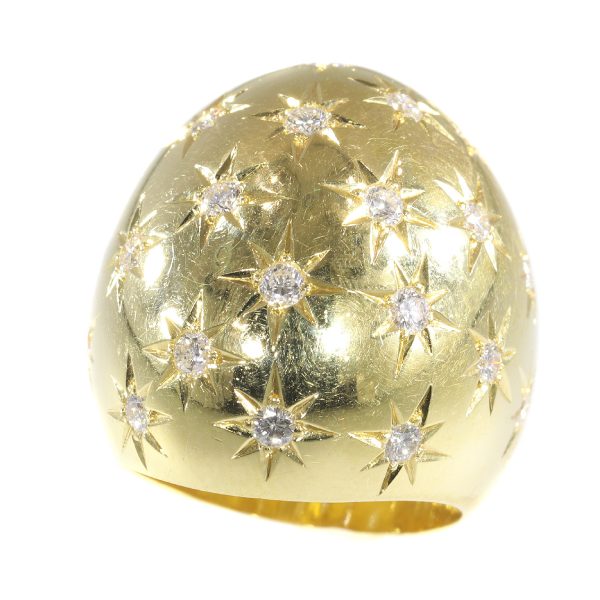 Vintage High Domed Gold Ring with Diamonds by Casetti