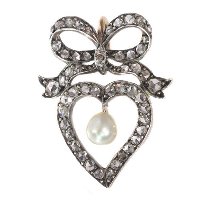 Antique Victorian Diamond and Pearl Heart Pendant
