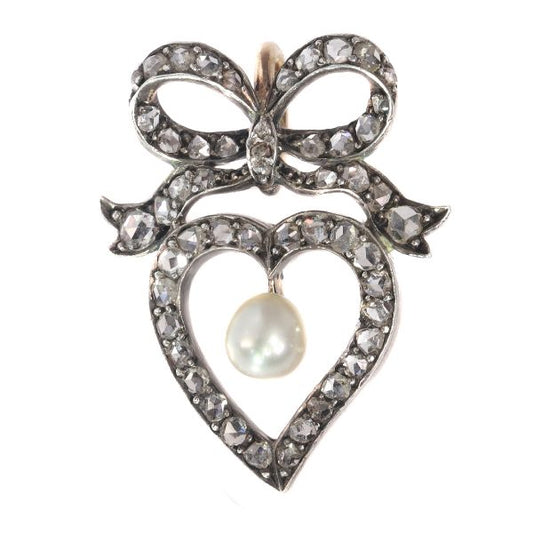 Antique Victorian Diamond and Pearl Heart Pendant