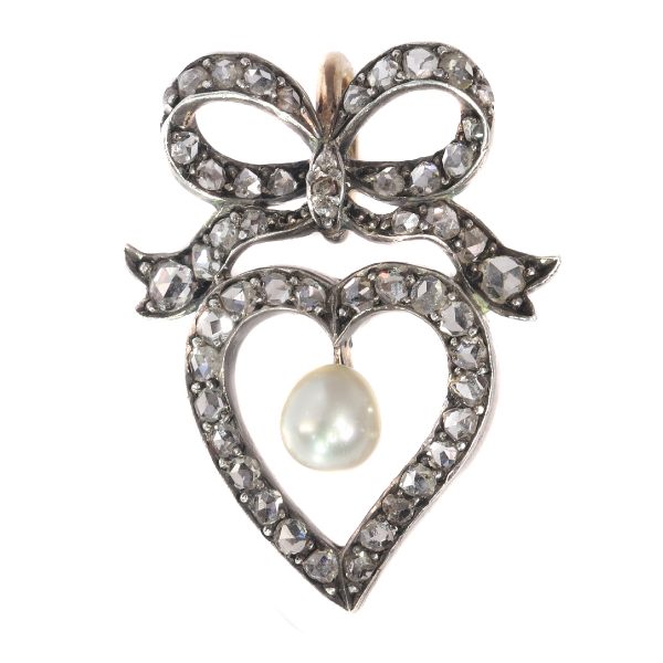 Antique Victorian Diamond and Pearl Heart Pendant