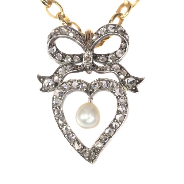Antique Victorian Diamond and Pearl Heart Pendant