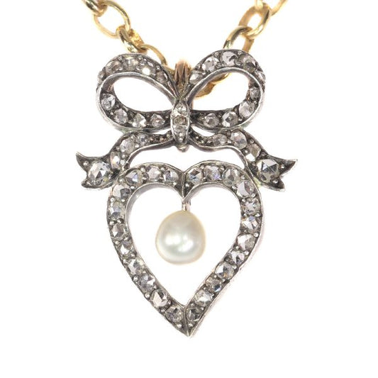 Antique Victorian Diamond and Pearl Heart Pendant