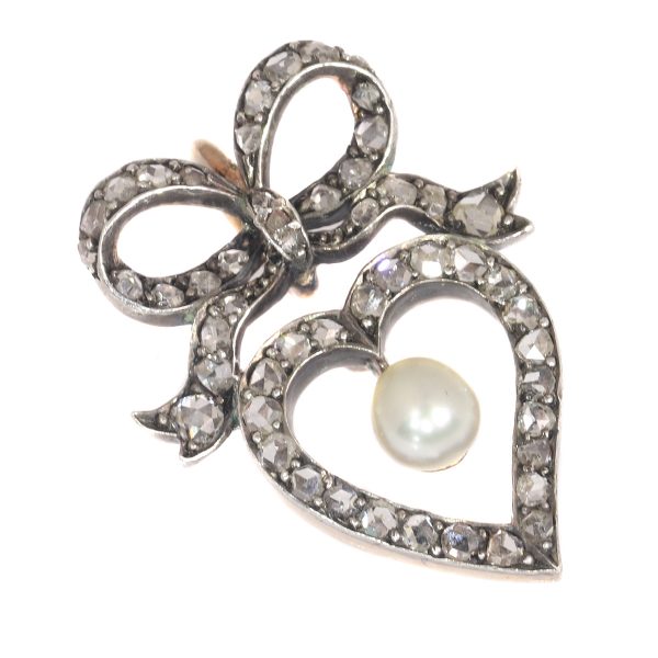 Antique Victorian Diamond and Pearl Heart Pendant