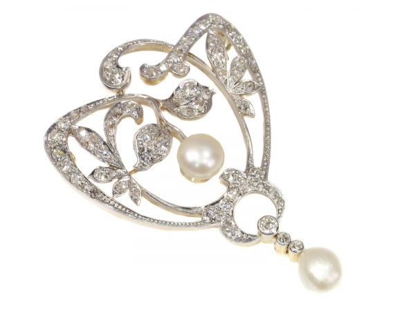 Antique Art Nouveau 1.87ct Diamond and Pearl Brooch