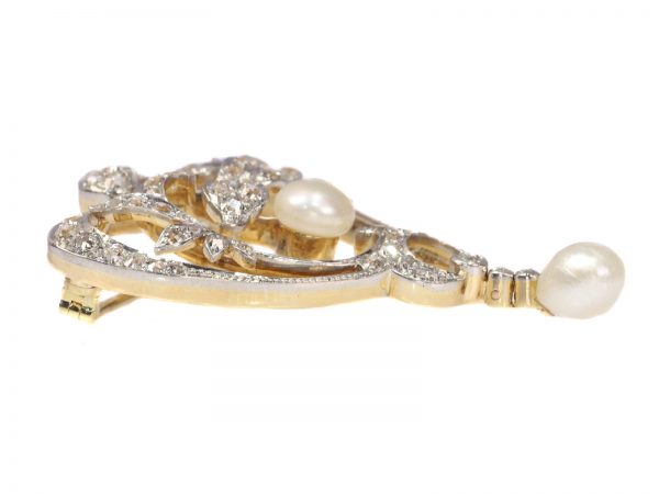 Antique Art Nouveau 1.87ct Diamond and Pearl Brooch