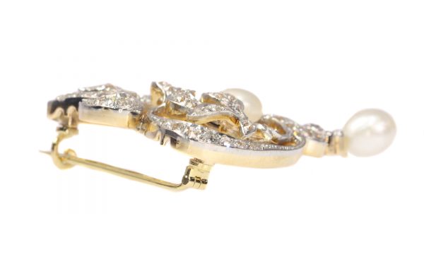 Antique Art Nouveau 1.87ct Diamond and Pearl Brooch