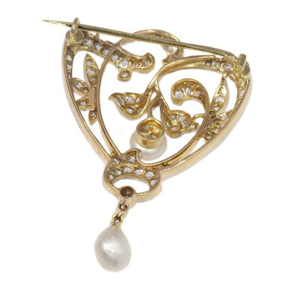 Antique Art Nouveau 1.87ct Diamond and Pearl Brooch