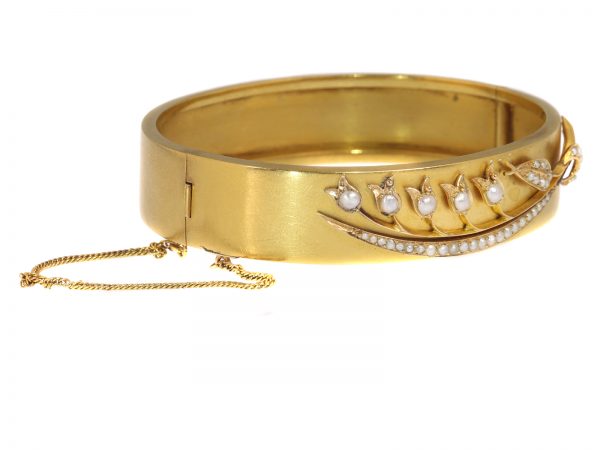 Antique Victorian Lily of the Valley 18ct Yellow Gold Bangle