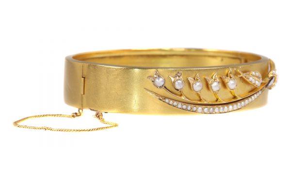 Antique Victorian Lily of the Valley 18ct Yellow Gold Bangle