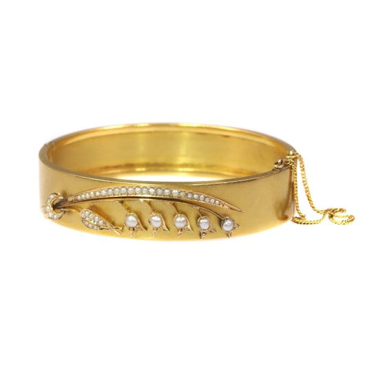 Antique Victorian Lily of the Valley 18ct Yellow Gold Bangle