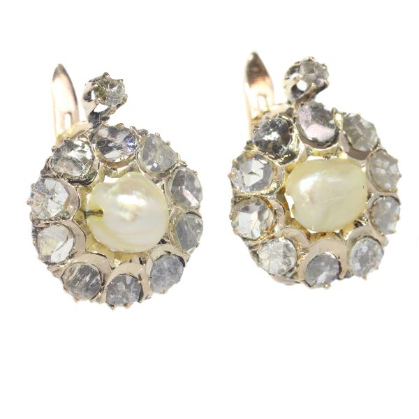 Antique Victorian Pearl and Diamond Cluster Earrings