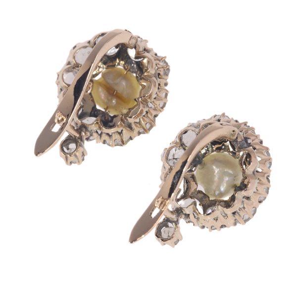 Antique Victorian Pearl and Diamond Cluster Earrings