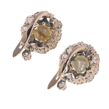 Antique Victorian Pearl and Diamond Cluster Earrings