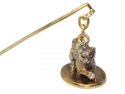 Antique Victorian Gem Set Gold Kitten Seal