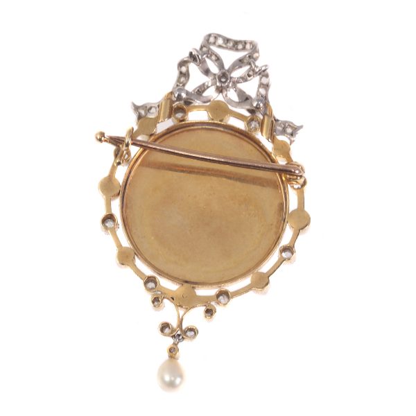 Antique Belle Epoque Diamond and Pearl Portrait Brooch