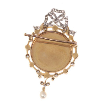 Antique Belle Epoque Diamond and Pearl Portrait Brooch