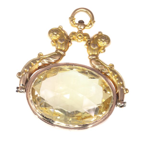Antique Dutch Gold Chatelaine Pendant with Huge Citrine of Over 100ct