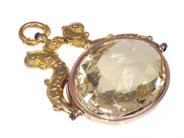 Antique Dutch Gold Chatelaine Pendant with Huge Citrine of Over 100ct